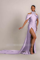 Green High Neck Pleated Mermaid Formal Dress Halter With Appliques