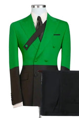 Green Peaked Lapel Double Breasted Close-Fit Prom Outfit