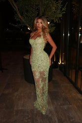 Green Rhinestone Halter Sleeveless Mermaid Lace Applique Floor Length Formal Evening Dress