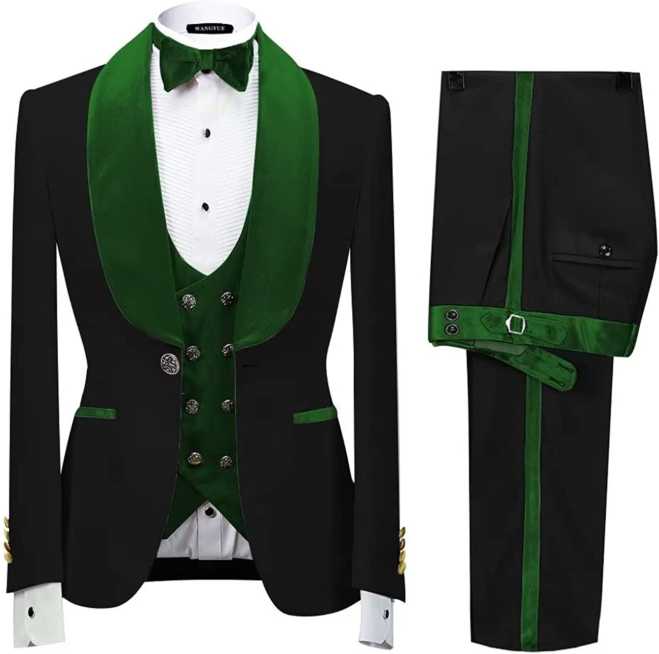 Green Shawl Collar Three-Piece Velvet Groom's Suit