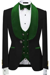 Green Shawl Collar Three-Piece Velvet Groom's Suit