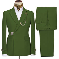 Green Unique Closure Notched Lapel Two Pieces Men’s Suits