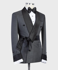 Grey Stylish Two-Piece Custom Men’s Suits with Black Shawl Lapel
