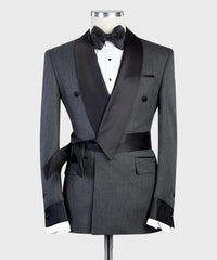 Grey Stylish Two-Piece Custom Men’s Suits with Black Shawl Lapel