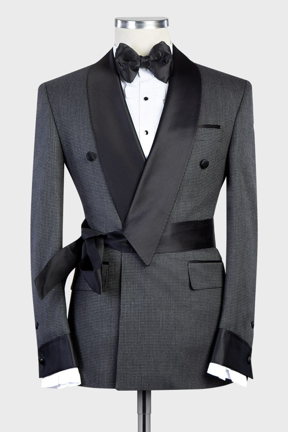 Grey Stylish Two-Piece Custom Men’s Suits with Black Shawl Lapel