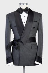 Grey Stylish Two-Piece Custom Men’s Suits with Black Shawl Lapel