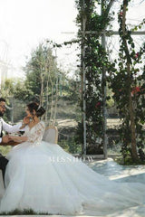 Half sleeves lace V-neck A-line Princess Wedding Dress