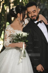 Half sleeves lace V-neck A-line Princess Wedding Dress