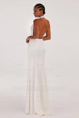 Halter Backless Sleeveless Split Long Formal Dress With Pleated