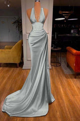 Halter Deep V Neck Sleeveless Mermaid Long Formal Dress Elegant With Ruffles
