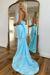 Halter Sleeveless Backless Mermaid Long Formal Dress With Bowknot