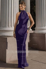 Halter Sleeveless Backless Mermaid Long Formal Dress With Pleated