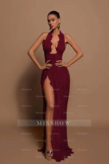 Halter Sleeveless Long Mermaid Formal Dress With Lace Appliques