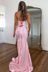Halter Sweetheart Rhinestone Beading Cut-Out Satin Mermaid Prom Dress Side Slit Lace-Up Back Floor Length