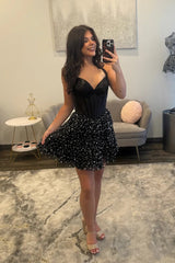 Halter Sweetheart Satin Boned Corset Pearl Beading Tiered Ruffle A-Line Homecoming Dress Mini