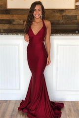 Halter V Neck Sleeveless Long Mermaid Formal Dress With Pleated