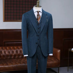 Handsome Blue Notched Lapel Three-Piece Prom Suit