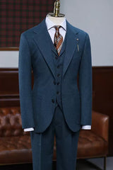 Handsome Blue Notched Lapel Three-Piece Prom Suit