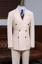 Handsome Champagne Peaked Lapel Double Breasted Prom Attire