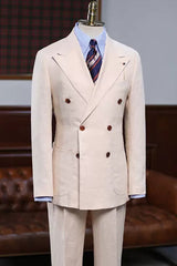 Handsome Champagne Peaked Lapel Double Breasted Prom Attire