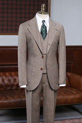 Handsome Light Khaki Plaid Three Pieces Tailored Business Suit
