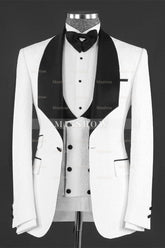 Herman Elegant White Jacquard Three-Piece Wedding Suit with Shawl Lapel