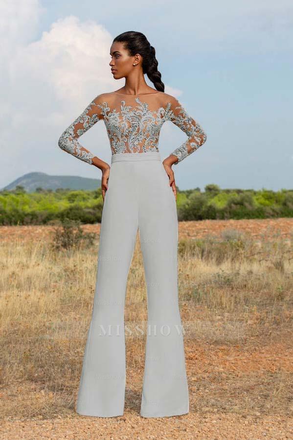 High-Grade White Embroidery Extraordinary Waist Slim Fit Party Jump Suit