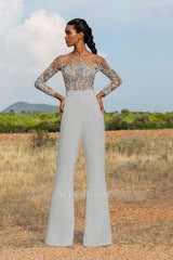 High-Grade White Embroidery Extraordinary Waist Slim Fit Party Jump Suit