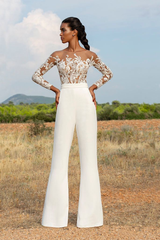 High-Grade White Embroidery Extraordinary Waist Slim Fit Party Jump Suit