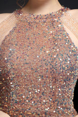 Rose gold high neck beaded bodycon homecoming dress