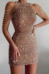 Rose gold high neck beaded bodycon homecoming dress