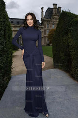 High Neck Long Sleeves Long Mermaid Formal Dress With Pleated