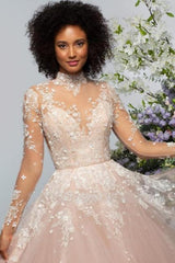 High neck Elegant Lace Long sleeves Wedding Dress