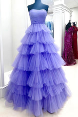 Hot pink strapless ruffled A-line prom dress