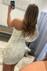 Hot Pink Beaded Sequins One Shoulder Tight Homecoming Dress