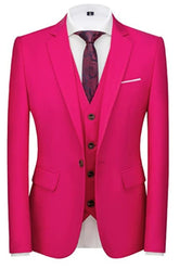 Hot Pink Slim Fit Three-Piece Notched Lapel Prom Suit For Men