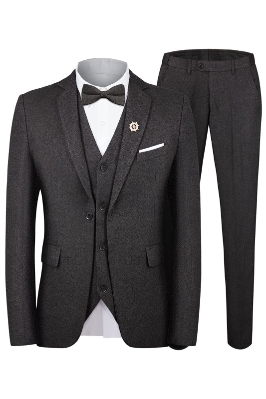 Classic Black Notched Lapel Three-Piece Business Suit for Men