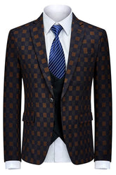 Iverson Stylish Black And Yellow Plaid Three-Piece Business Suit for Men