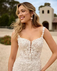 Ivory 3D Floral Lace Applique A-line Wedding Dress Sweetheart Sleeveless Open Back Cathedral Train Bridal Gown