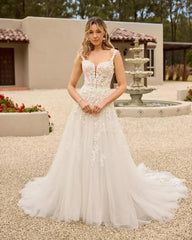 Ivory 3D Floral Lace Applique A-line Wedding Dress Sweetheart Sleeveless Open Back Cathedral Train Bridal Gown