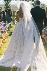 Ivory Ball Gown Wedding Dress Off Shoulder Sweetheart 3D Floral Lace Applique Tulle Princess Bridal Gown with Cathedral Train