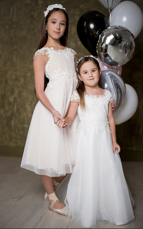 Ivory Lace Applique Flower Girl Dress Illusion Neckline Cap Sleeve A-Line Tulle Flower Girl Dress