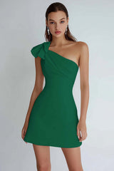 Ivory Satin A Line One Shoulder Short Homecoming Dress with Bow