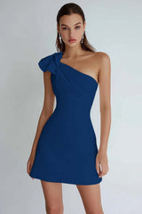 Ivory Satin A Line One Shoulder Short Homecoming Dress with Bow