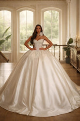 White sweetheart applique ball gown wedding dress