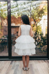 Ivory Sequin Flower Girl Dress Jewel Neck Sleeveless Ruffles Tiered Tulle Skirt Flower Girl Dress