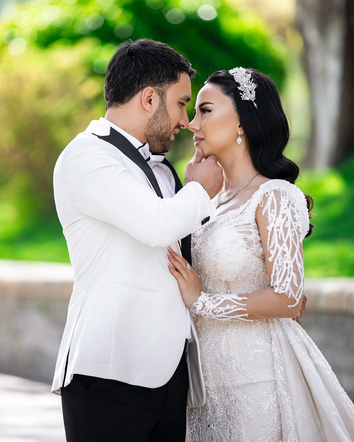 Ivory Sequin Lace Mermaid Wedding Dress V-Neck Sheer Long Sleeves Branch Embroidery Beading Detachable Overskirt Cathedral Train Bridal Gown