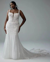 Ivory Sparkle Lace Applique Mermaid Wedding Dress Square Neck Sleeveless Button Back Cathedral Train Plus Size Bridal Gown
