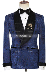 Jane Dark Navy Jacquard Double Breasted Sparkling Shawl Lapel Men’s Wedding Attire