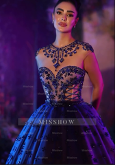 Jewel Neck Sleeveless Ball Gown Long Formal Dress With Beading